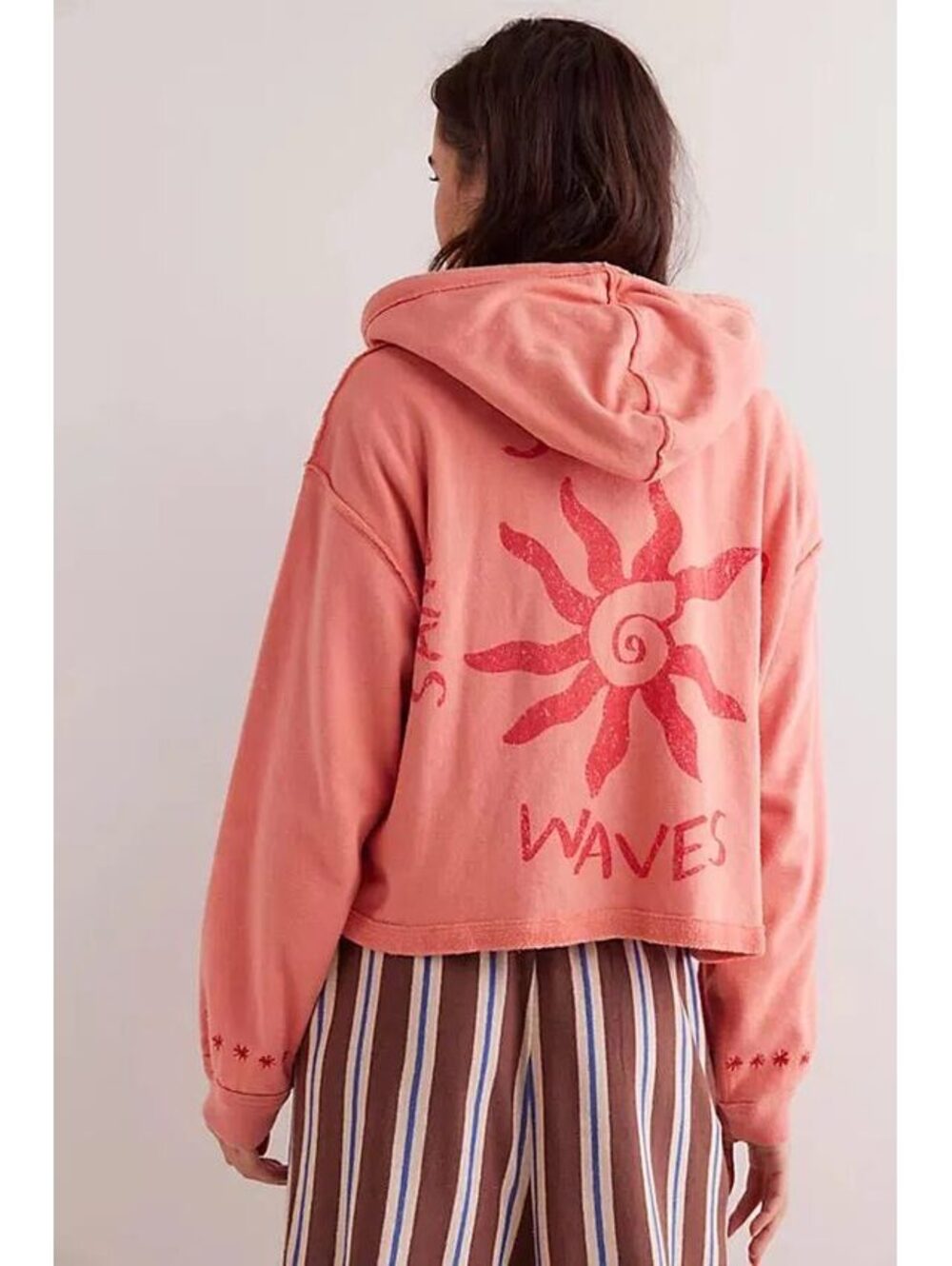 Free People We The Free Mermaid Hoodie Embroidered Coral Sun Surf Waves Sand Med